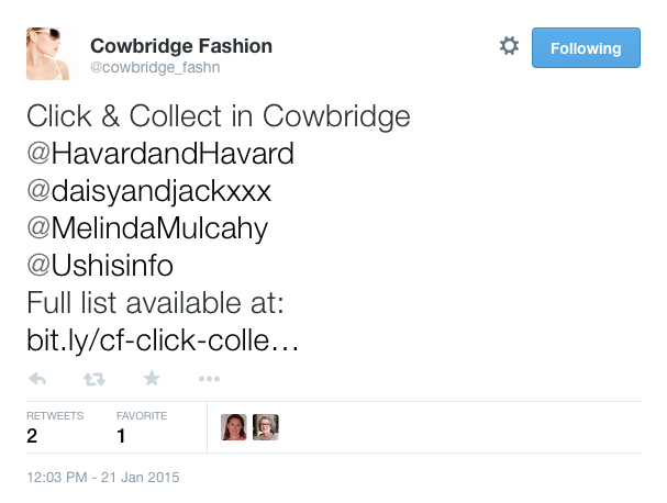 Cowbridge fashion tweet